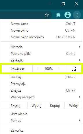 Ustawienia powiększenia w przeglądarce Chrome